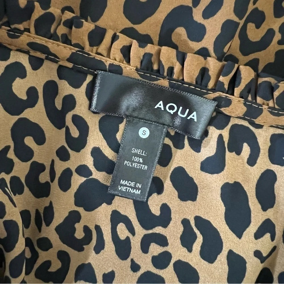 Aqua Leopard Print Blouse Size Small V Neck Brown and Black Polyester Cocktail - Picture 8 of 8